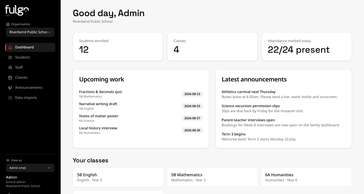 Fulgo LMS dashboard preview