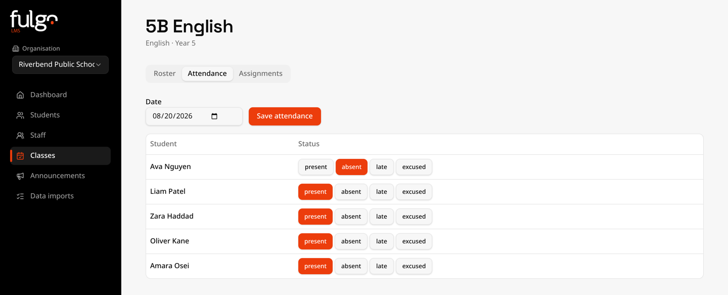 Fulgo LMS attendance preview